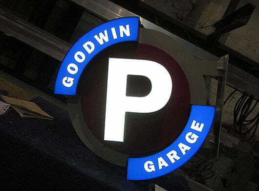 Photo of Goodwin Garage front/back lit sign