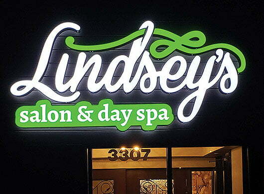 Photo of Lindsey's Salon front/back lit sign
