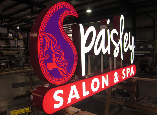 Photo of Paisley Salon illuminated channel letter sign